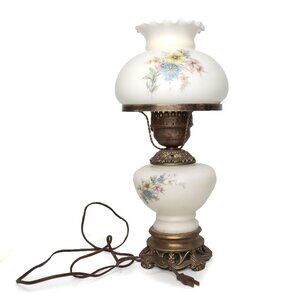 Vintage Milk Glass Gone with the Wind Lamp Floral Retro Huricane Ruffled Top